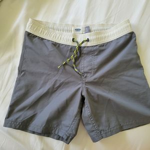 4/$20 Old Navy Boys Swim Shorts Size 6 7 Small Gray Drawstring Shorter Length